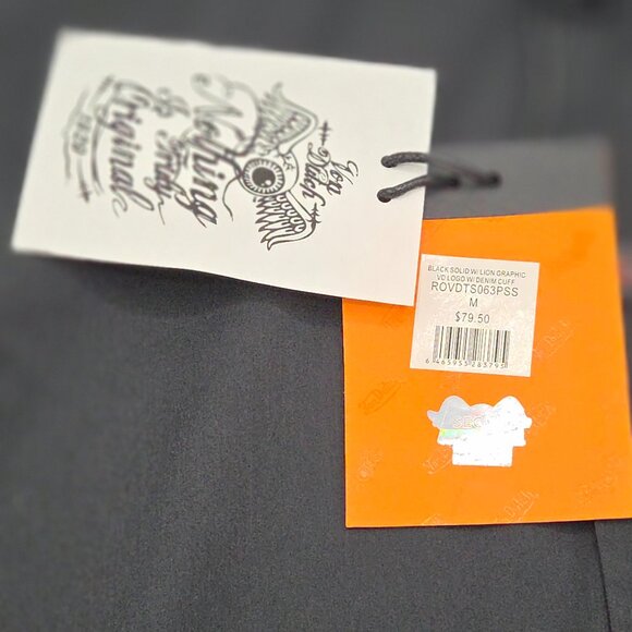 Von Dutch NWT Men's M Black Button Up Shirt Tiger Lion Graphic Denim Cuff - Picture 7 of 11